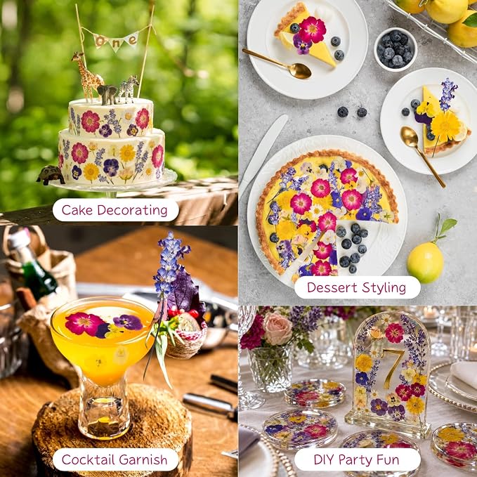 70-Piece Edible Pressed Flowers, 11-Kind Cake Topper and Cocktail Mix | Food-grade Flowers, viola, rose, lavender, calendula and daisy for cocktails, desserts, garnishes and crafts. - Image 7