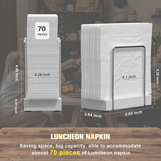 Wican Napkin Holder for Table, Bamboo Iron Standing Napkin Dispenser | Kitchen Dining Table Farmhouse Cocktail Picnic Rustic Wood Holders, Mail Bills, Suitable Dining Room Decors, Silvery & White - Image 7
