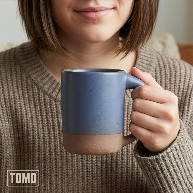 TOMO Mugs Set of 2, 12oz Modern Stoneware Coffee Mugs, Large Handle Ceramic Drinkware - Harbor Blue - Image 6