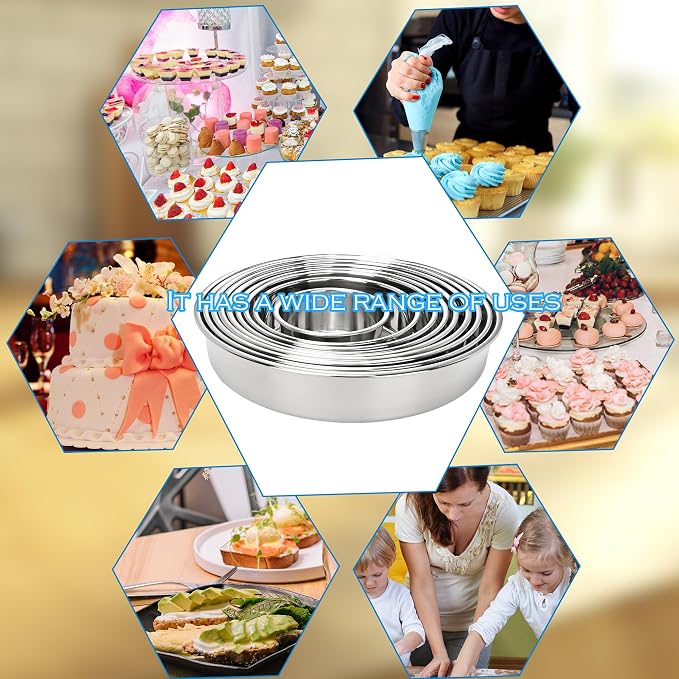 9 Pcs Cake Pans Stainless Steel 4 Inch 6 Inch 7 Inch 8 Inch 9 Inch 9½ Inch 10 Inch 11 Inch 12 Inch Round Baking Layer Pan Tins for for Tier Smash Cakes Birthday Dishwasher Safe - Image 7