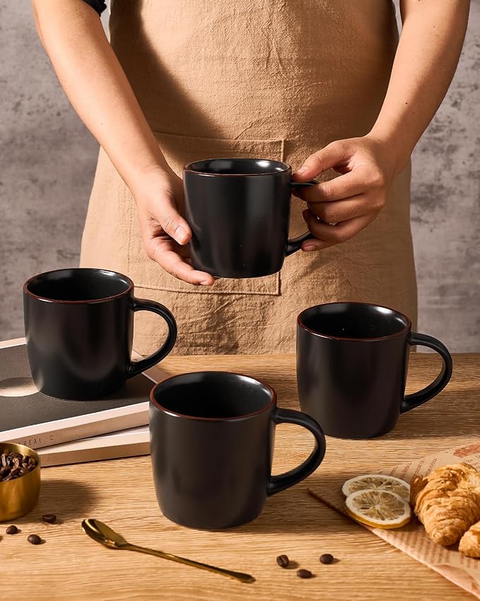famiware Mercury Coffee Mugs 13 oz, Coffee Mugs Set of 6 with Handle, Ceramic Cups for Latte, Hot Tea, Cappuccino, Mocha, Cocoa, Matte Black - Image 7