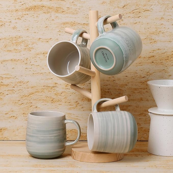 Coffee Mugs Set of 4, 12oz Stoneware Coffee Cups with Handle, Light Green | Hand-Painted Ceramic Mugs Set for Women and Men, Dishwasher & Microwave Safe, Suitable for Hot Coffee, Tea, Cocoa, Milk - Image 9