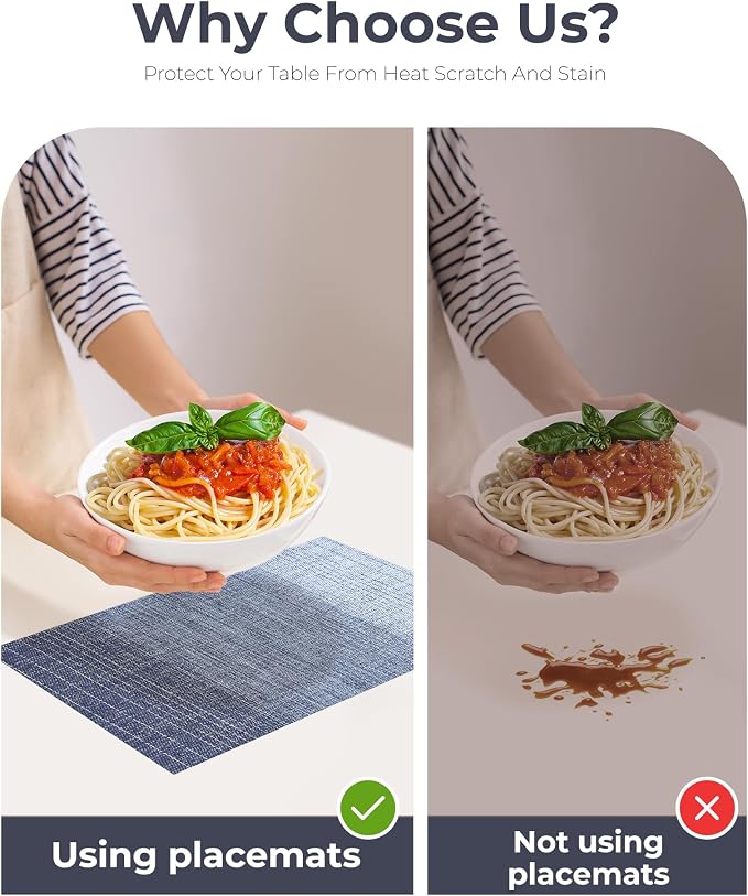 Leetaltree Gradient Blue Woven Placemats Set of 8 - Heat Resistant Non-Slip Place mats for Dining Table, Washable Durable PVC Vinyl Woven Table Mats(Gradient Blue, 8) - Image 9