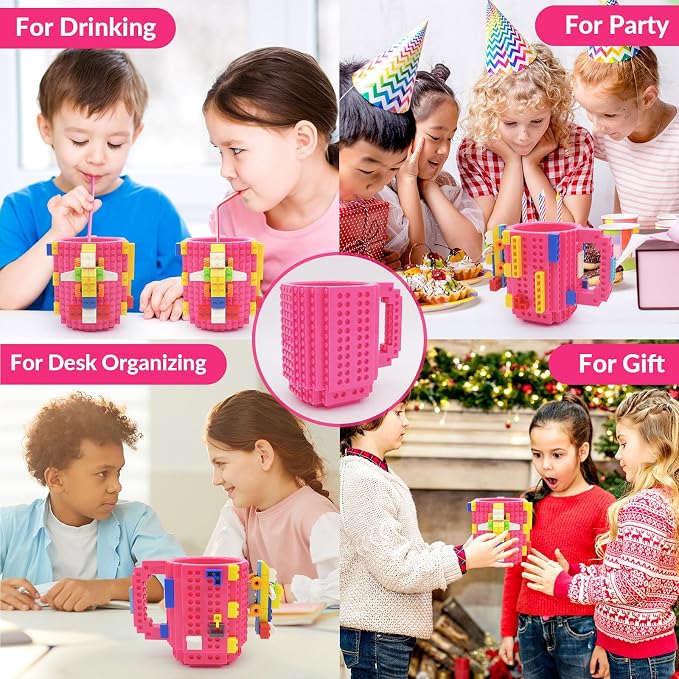 Lumsburry Build-on Brick Coffee Mug, Funny DIY Unique Novelty Drinking Cup | Building Blocks Creative Mug, for Men Women Kids Dad Mom, Present Exchange Ideas, Xmas Birthday White Elephant(Rose) - Image 8