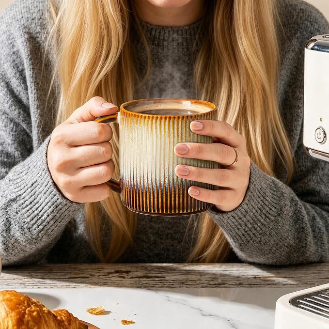theterra Ceramic Coffee Mugs Set of 6, 14.2 oz Coffee Cups with Handle | Handmade, Suitable for Latte, Tea, Milk, Beer & Hot Cocoa, Dusk Blue - Image 7