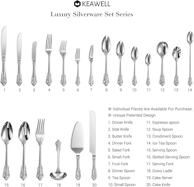 KEAWELL Luxury 7" Tea Spoon, Set of 4, 18/10 Stainless Steel, Sturdy Dessert Spoon, Gorgeous Design with Exceptional Mirror Polished Finish (Silver)