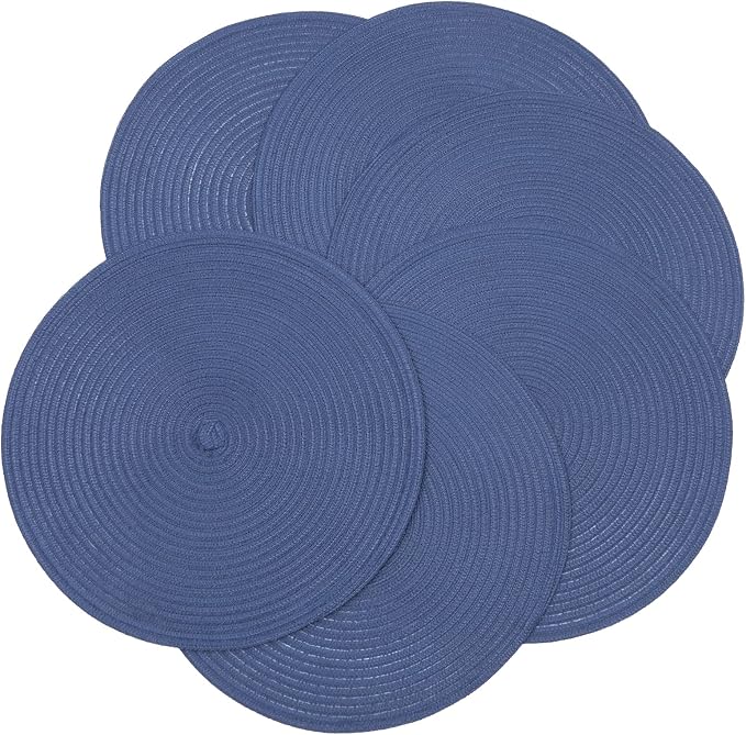 SHACOS Round Placemats Set of 6 Washable 15 inch Round Table Mats Cotton Polyester Woven Braided Place Mats for Dining Table (Sail Blue, 6) - Image 8