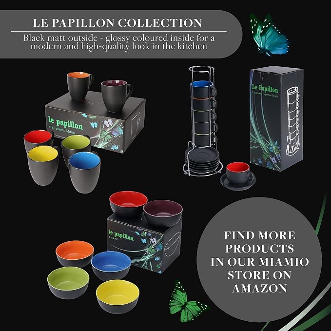 MIAMIO - Coffee Mugs Set of 6 (12 oz) - Le Papillon (Mixed) - Modern Home | Ceramic coffee mugs for coffee, cappuccino and tea, 12 oz for everyday use - dishwasher safe - practical for daily use - Image 7