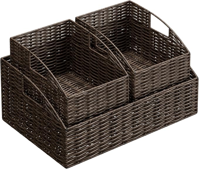 Pantry Baskets for Organizing, Wicker Basket Shelf Storage | Handwoven Pantry Organizers and Storage with Built-in Handles, Laundryroom Organization Storage Bins for Snack Cans - Image 8
