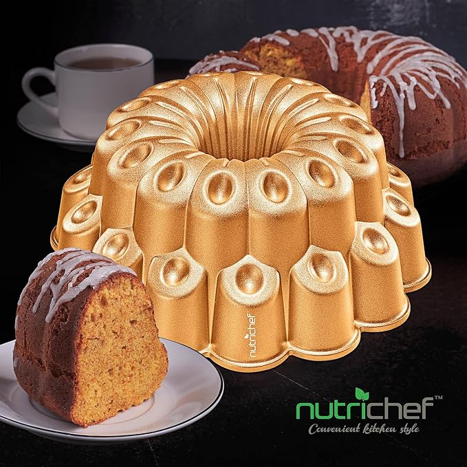 NutriChef 9 Inch Marquise Cake Pan, Thick & Heavy Cast Aluminum Bakeware Cake Mold for Cake with Fluted Easy-Release Edges for Uniform Browning & Baking, Nonstick Heat-Resistant Coating - Image 7