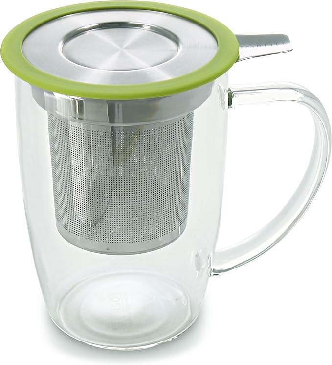 FORLIFE NewLeaf Glass Tea 16-Ounce Mug with Infuser and Lid, Lime