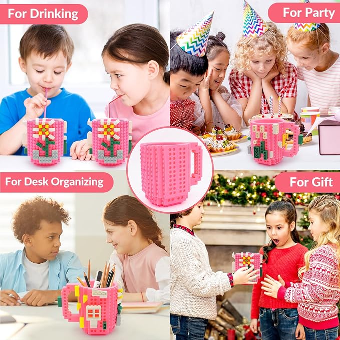 Lumsburry Build-on Brick Coffee Mug, Funny DIY Unique Novelty Drinking Cup | Building Blocks Creative Mug, for Men Women Kids Dad Mom, Present Exchange Ideas, Xmas Birthday White Elephant(Pink) - Image 8