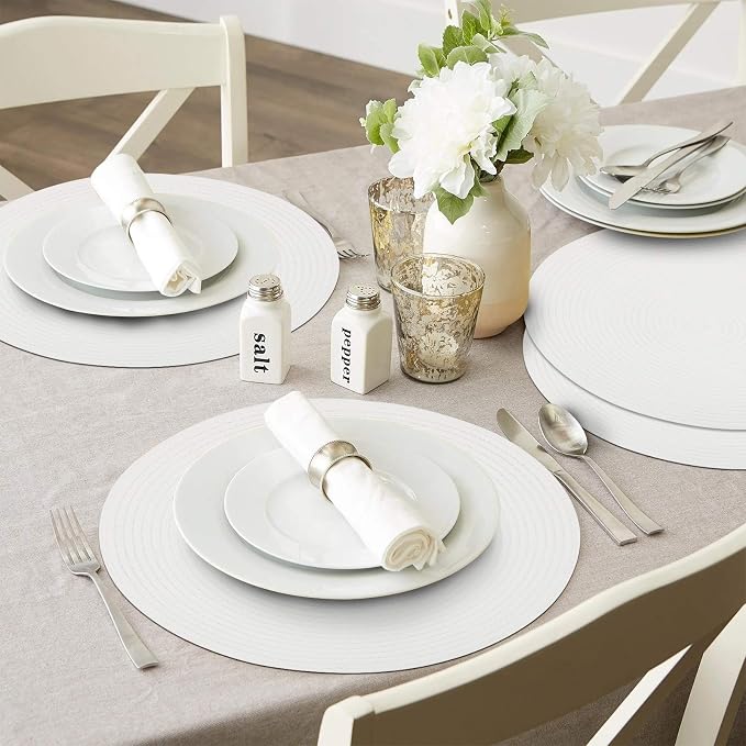 SHACOS Round Braided Placemats Set of 6 Round Table Mats for Dining Table 15 inch Washable Cotton Polyester Place Mat (White, 6) - Image 8