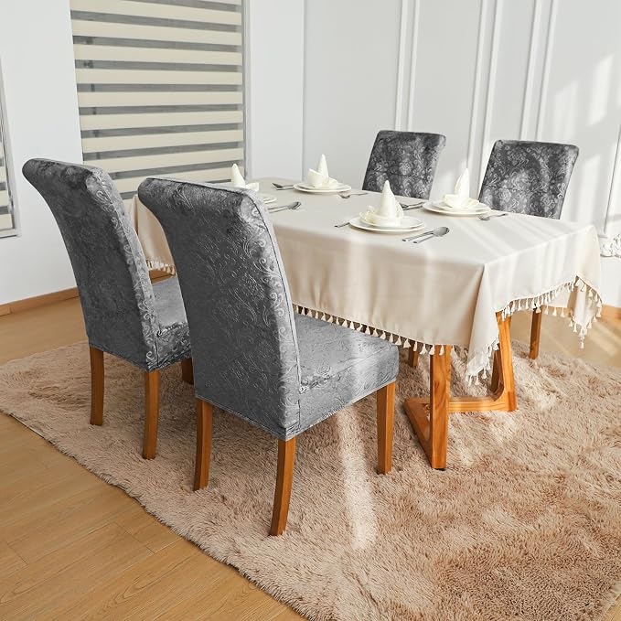 FORCHEER Chair Covers for Dining Chairs Set of 6,Velvet Dark Grey Stretch Dining Room Chair Cover Kitchen Parsons Chair Slipcovers (Pack of 6, Velvet Dark Grey) - Image 8