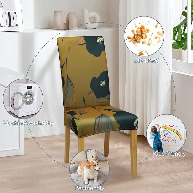 Dining Chair Covers, Stretch Seat Covers, Washable Furniture Protector | 4 Pack, Washable, Stretch Fit, Soft, Non Slip, Dining Chair Covers, Seat Protector, Furniture Cover,Easy Clean - Image 6