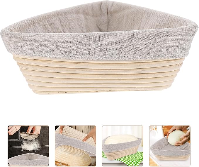 Bread with Vine and Fabric Material Proofing Basket Hand Woven Triangular Non-stick Bread Baking Tool with Cover for Home and Bakery Use - Image 6