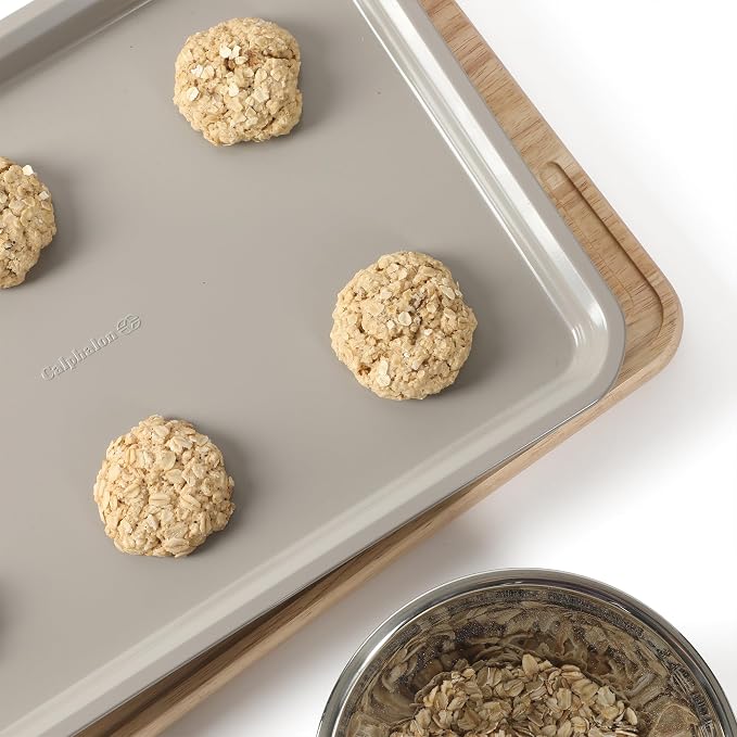 Calphalon alphalon Legacy 15 x 10 Inch PFA Free Nonstick Cookie Sheet Baking Pan in Taupe, Durable Heavy Gauge Steel Bakeware for Even Heating, Oven Safe Baking Tray for Cookies - Image 8
