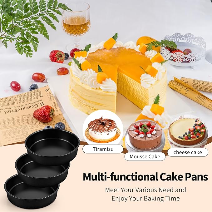 P&P CHEF 7 Inch Cake Pan Set of 3, Non-Stick Round Cake Pans | Round Cake Tins for Tier Smash Cakes, Baking Pans Set & Essential Bakeware, Stainless Steel Core & Leak-Proof - Image 8