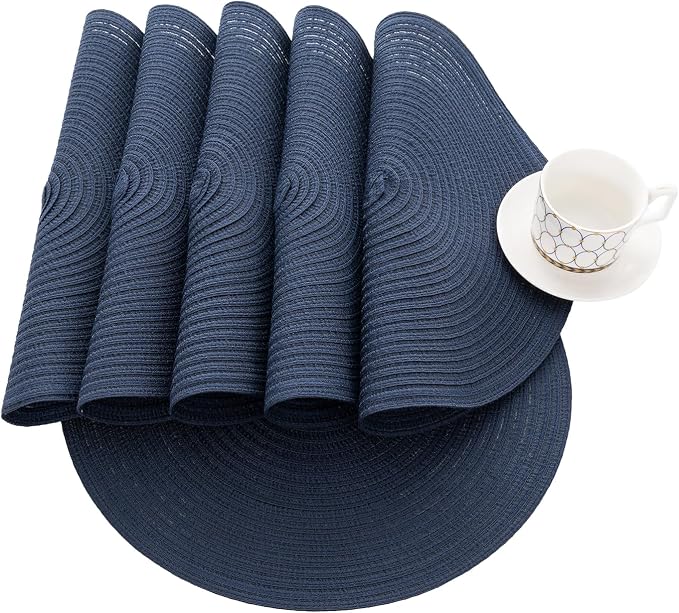 SHACOS Round Placemats Set of 6 Washable 15 inch Circle Polyester Woven Braided Place Mats for Dining Table Indoor Outdoor Table Mats Home Party Wedding Decor (Navy, 6) - Image 9