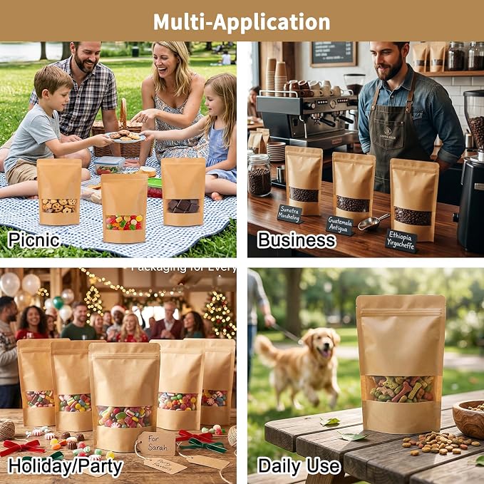 Moretoes 72pcs 7x10In Kraft Paper Resealable Bags with Window for Business | Stand Up Pouches, Ziplock Bags with Window, Home & Small Business Packaging for Granola, Coffee, Snacks, Herbs, Dried Goods - Image 7