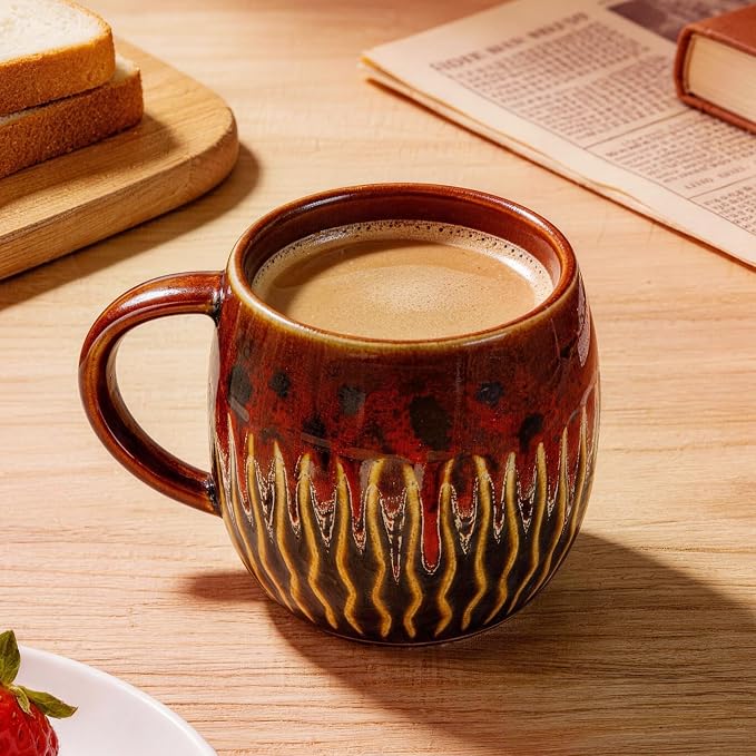 20oz Large Ceramic Coffee Mugs Unique Big Pottery Coffee Mug Microwave Safe Cool Stoneware Cups for Tea Latte Oversized Mug With Handle for Home Red Wide Clay Mugs for Men Fancy Handmade Ceramic Cup - Image 9
