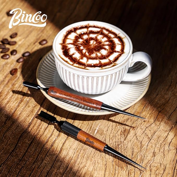 Bincoo Latte Art Pen for Coffee,Coffee Art Pen with Wood Handle,Espresso Coffee Latte Art Tools Accessories for Coffee Bar Barista