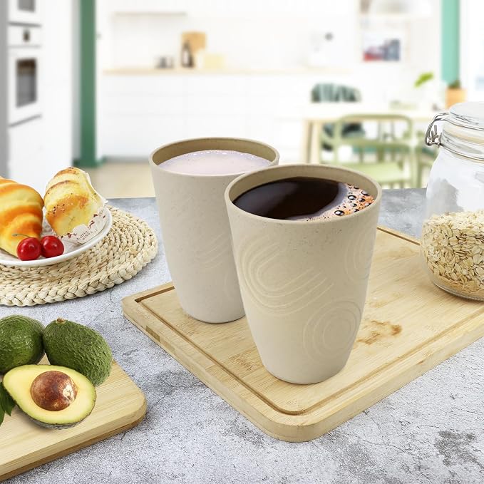 Wheat Straw Cups 6 PCS - 16 OZ Cup Set, Unbreakable Drinking Glasses, Kids Cup Set for Kitchen, Alternative to Plastic Cups Reusable Dishwasher Safe Water Tumbler (Beige) - Image 8