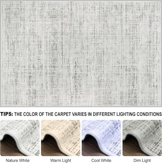 5x7 Washable Area Rug for Living Room Bedroom: Non-Slip Modern White Gray | Machine Washable TPR Backing, Stain-Resistant Low Pile, Pet & Kid Friendly, Abstract Decor for Dining Room, Dorm, Home Office - Image 8