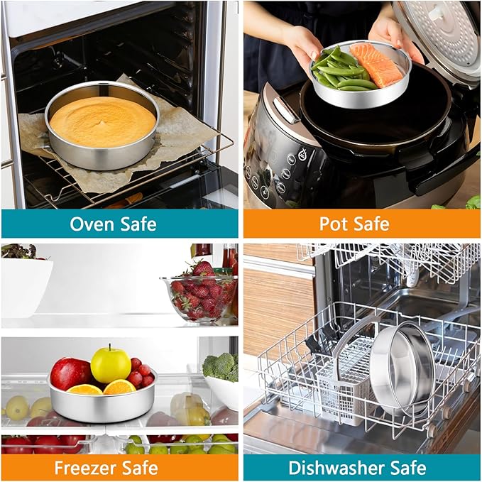 P&P CHEF 5 Inch Cake Pan Set of 2, Stainless Steel Round Baking Cake Pans | For Baking Serving, Non Toxic & Healthy, Leak-proof & Easy Clean, Mirror Finish & Easy Releasing, Oven & Dishwasher Safe - Image 7