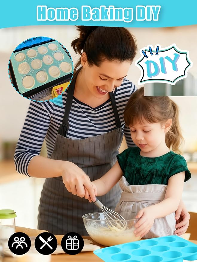 2 PCS Round Chocolate Cookie Molds, 12-Cavity Cylinder Silicone Mold, Perfect for Chocolate Covered Oreos, Cake, Candy, Pudding, Mini Cakes Jelly Baking -Blue&Pink
