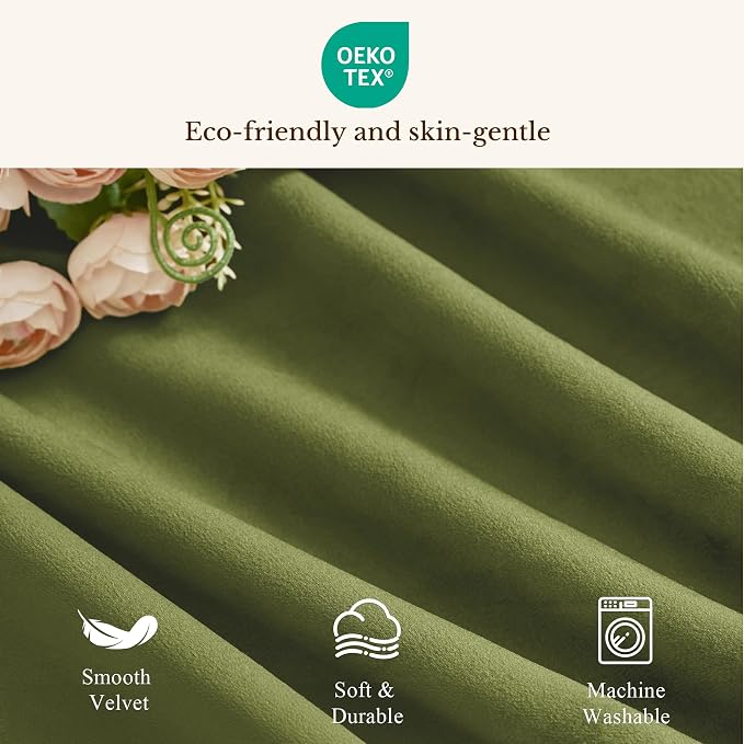 Olive Green Valance for Windows Home Decor 52x18 Inch 1 Panel | Muted Wavy Green Velvet Window Treatment, Privacy Rod Pocket Short Curtains for Kitchen, Living Room - Image 8