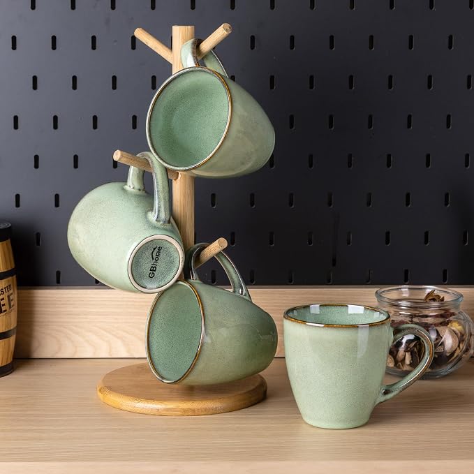 GBhome Ceramic Coffee Mugs Set of 4, 12oz Stoneware Coffee Mugs Set For Dad Mom Women MEN, Light Weight Ceramic Coffee Cups for Latte/Tea/Beer/Hot Cocoa, Dishwasher & Microwave Safe, Pastel Green - Image 7