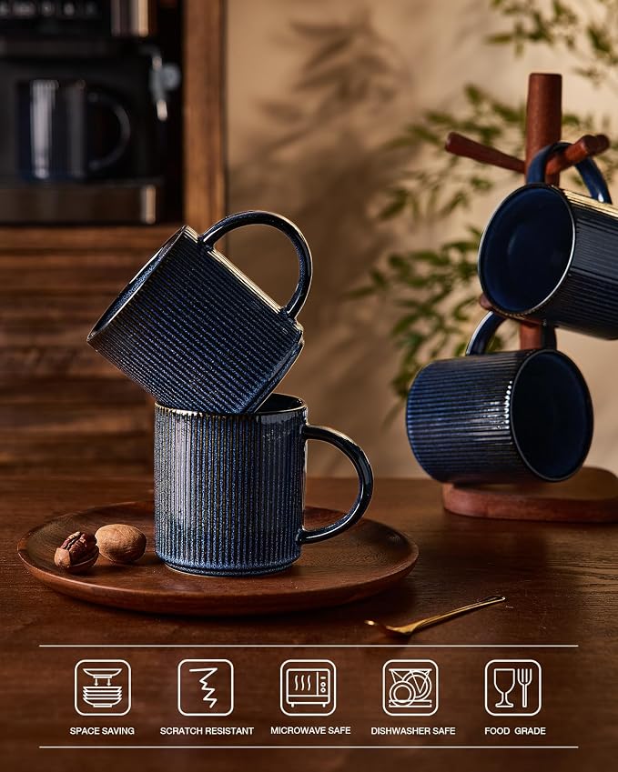 famiware Coffee Mug Set for 8, Star 16 oz Catering Mugs Cup Set with Handle for Coffee, Tea, Cocoa, Milk - Ceramic Stoneware Drinkware Set, Nebulas Blue - Image 7