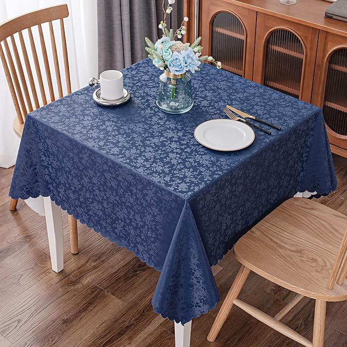 Smiry Square Waterproof Heavy Duty Vinyl Tablecloths, 70 x 70 Inch | Wipeable Washable Floral Embossed Table Cover for Kitchen and Dining Room, Indoor & Outdoor Use, Navy Blue - Image 6