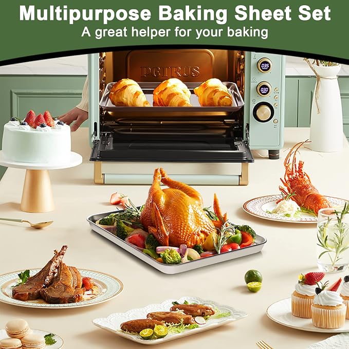 Baking Sheet Tray Cooling Rack with Silicone Mat Set, Stainless Steel Cookie Pan For Oven, Set of 9 (3 Sheets + 3 Racks Mats), Warp Resistant & Heavy Duty & Easy Clean, Grey - Image 6