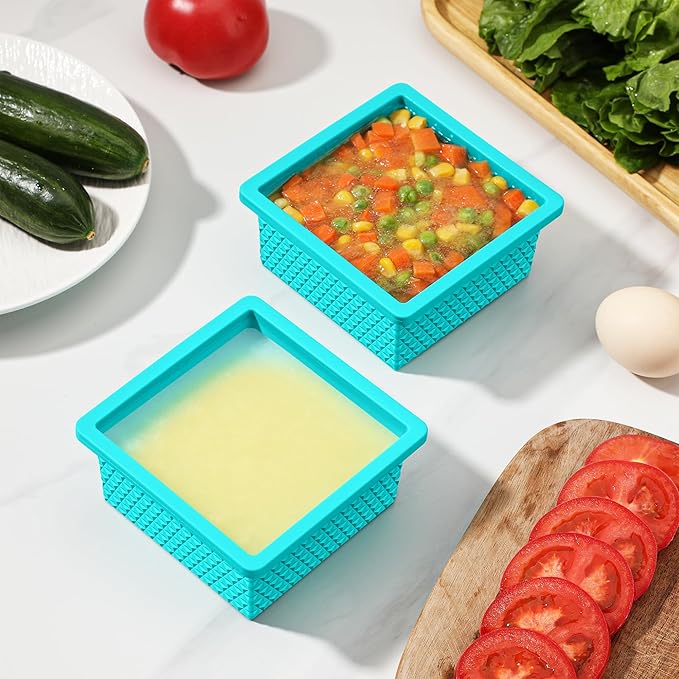 Silicone Freezer Tray with Lid-Stackable Soup Freezer Container Molds,2-Cup Ice Cube Trays for Perfect Portion Control,Food Storage & Meal Prep,Oven & Dishwasher Safe-4 Pack