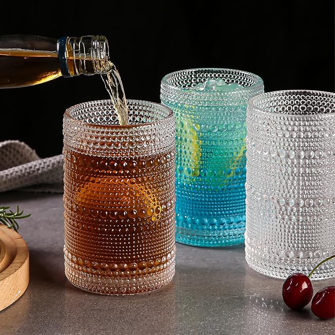 Amyoole Hobnail Drinking Glasses Set of 6,15oz Bar Tumbler Glassware | Clear, Vintage Glassware Embossed Water Tumbler, Cocktail Glass and Kitchen Glass Cups, For Beer, Whiskey, Juice, Milk - Image 7