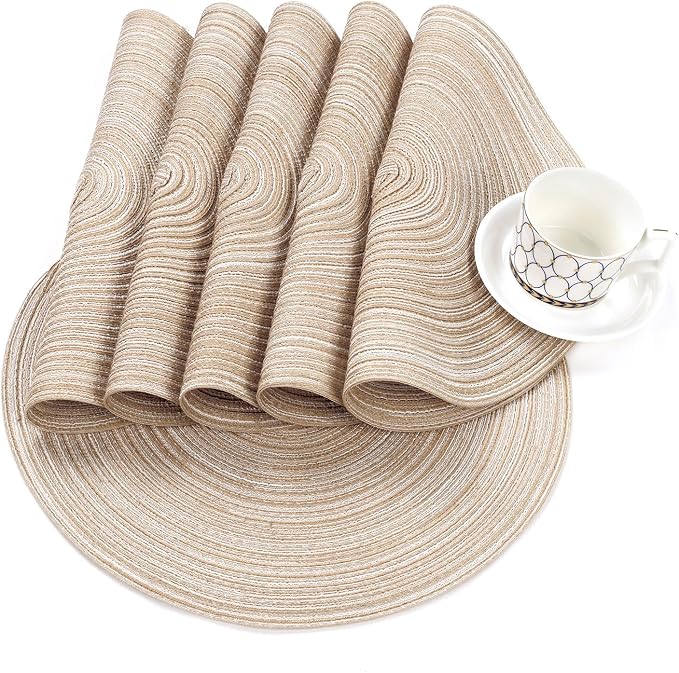 SHACOS Round Braided Placemats Set of 8 Cotton Fabric Round Table Mats Non Slip Washable 15 inch Round Place Mats Home Party Table Decor (Beige, 8) - Image 9