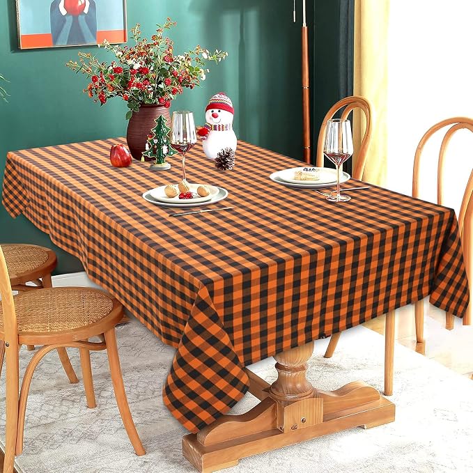 Urban Villa Tablecloth Cotton Tabletop 60x84 (6-8 Seat) Orange/Black Checks - Image 7