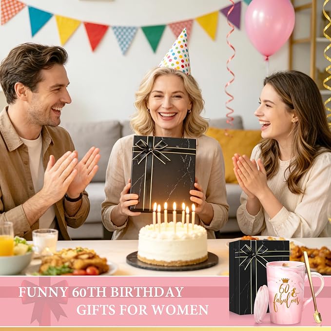 60th Birthday Gifts for Women, Fabulous 1966 Aged to Perfection Happy Birthday Mug - Limited Edition 60th Pink Coffee Mug Printed with Gold, Turning 60 Year Old Gifts Idea for Mom Wife Sister Aunt - Image 8