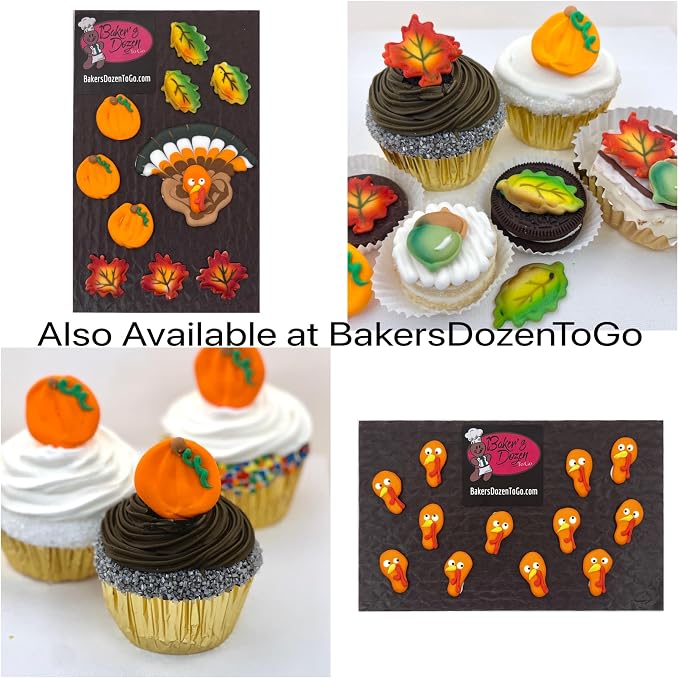 Turkey Heads Cupcake Topper 12pc Candy Edible Icing Thanksgiving Fall Cupcake Toppers (Choose Styles Below) - Image 3