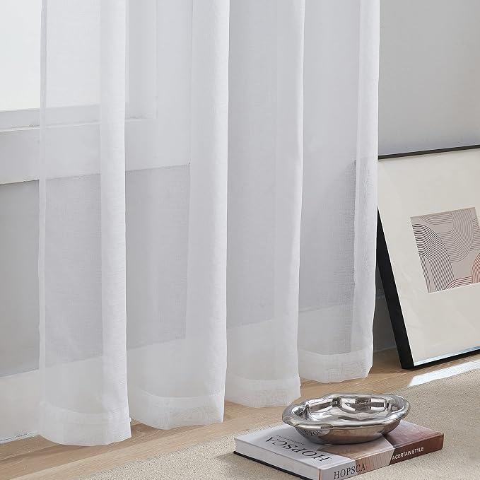 Home Brilliant Sheer Curtains 96 Inch Length for Living Room Large Drapes Semitransparent White Window Curtain Panels for Bedroom, 54" x 96" Long - Image 7