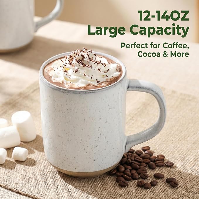 HASENSE Ceramic Coffee Mugs Set of 4, 14 oz Stoneware Coffee Cups with Handle and Speckle for Latte, Cappuccino, Cocoa, Tea and Milk, Microwave and Dishwasher Safe Cups for Men Women, Bluish White - Image 7