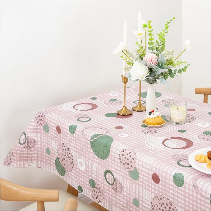 FIFTY FEET 84 * 60 Inch Rectangle Tablecloth, Vinyl Tablecloth with Flannel Backing for Rectangle Tables, Spill Proof Plastic Picnic Table Cover for Dining/Camping/Indoor/Outdoor(Pink Plaid) - Image 9