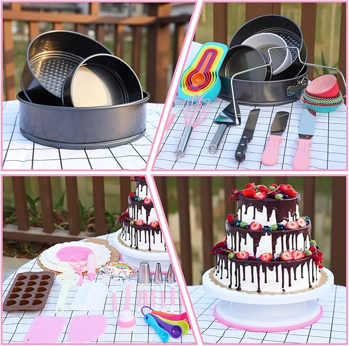 Cake Decorating Supplies Kit 464 Pcs with Non-Slip Cake Turntable and Springform Cake Pansļ¼Icing Piping Tips Setļ¼Chocolate Mould & Muffin Cupsļ¼Baking Supplies for Beginners and Cake Lovers