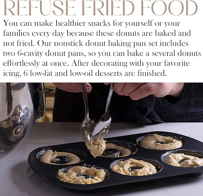 Bellemain Premiere Donut Pan for Baking | Nonstick 12.5 x 8.5β Doughnut Pan with 6-Doughnut Molds | Includes 1 Steel Donut Tray | Make Perfect Bagels and Cake Donuts (1-pack)