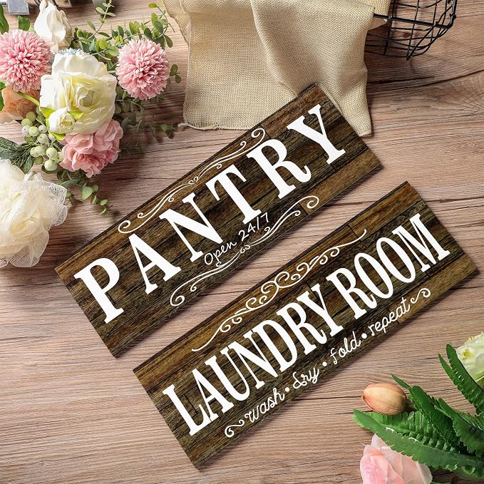 Jetec 2 Pcs Pantry Signs Wall Decor Wooden Laundry Room Signs Farmhouse Laundry Pantry Room Door Sign Wood Rustic Retro for Kitchen Home, 15 x 5 Inches(Brown) - Image 7