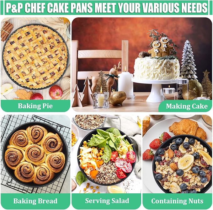 P&P CHEF 6 Inch Cake Pan Set, 3Pcs Non-stick Round Baking Cake Pans Tins | Stainless Steel Core & Nonstick Coating, Good for Baking Layer Tier Cakes for Birthday Wedding, Deep Side & One-piece Design - Image 7