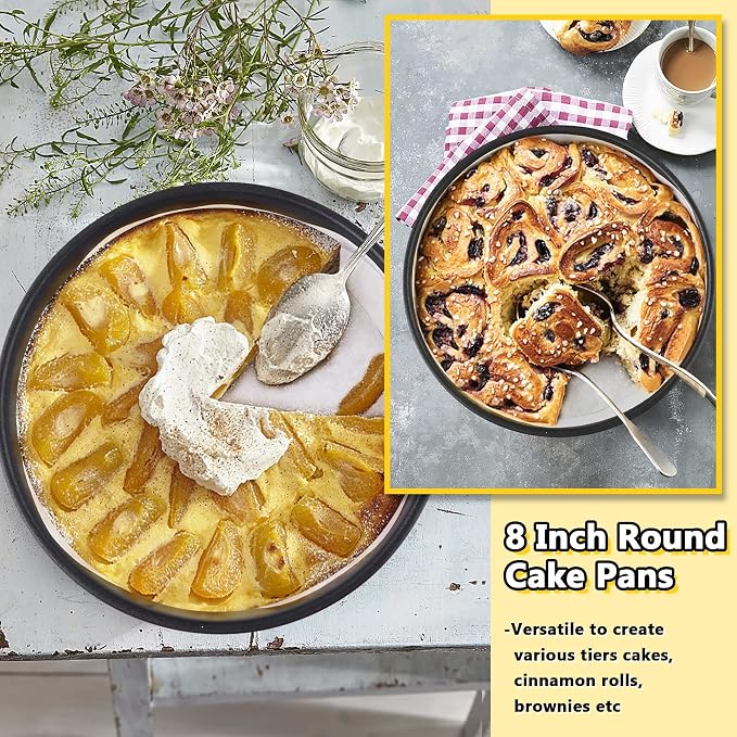 E-far 8 Inch Cake Pans Set of 2, Nonstick Stainless Steel Small Round Baking Pans with Parchment Paper & Side Liner Roll, Stainless Steel Core & Non-toxic Coating, Straight Side & 2 Inch Deep - Image 7