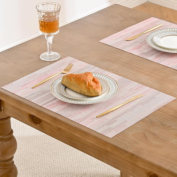 Leetaltree Misty Rose Placemats Set of 8 - Heat Resistant Non-Slip Place mats for Dining Table, Washable Durable PVC Vinyl Woven Table Mats(Misty Rose, 8) - Image 9